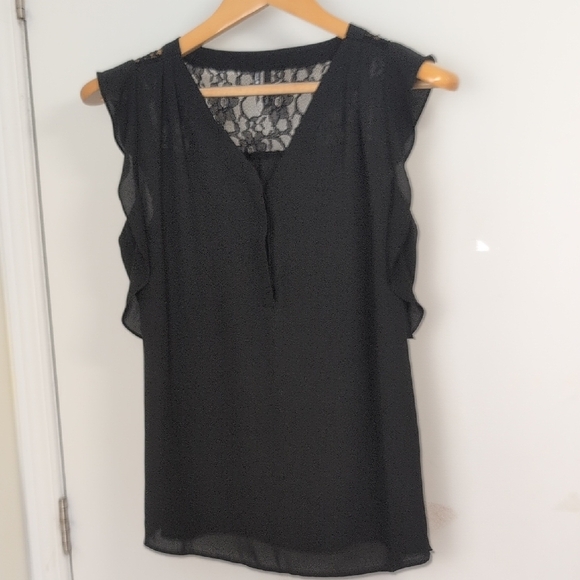 Maurices Tops - MAURICES BLACK BLOUSE WITH LACE NECK SIZE MEDIUM